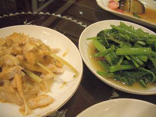 写真：棒棒鶏・空心菜・ピータン＠香港海鮮飲茶樓